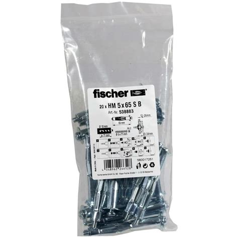 Fischer 5x65 S B Tasselli per vuoti e cavità 71 mm 538883 20 pz