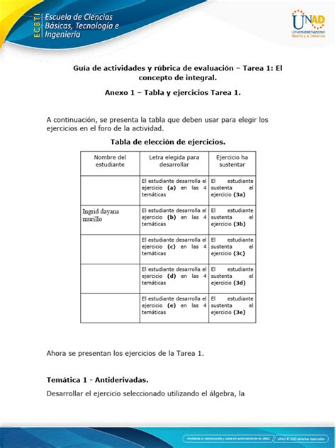 Anexo 1 Tabla Y Ejercicios Tarea 1 Pdf Integral Cálculo