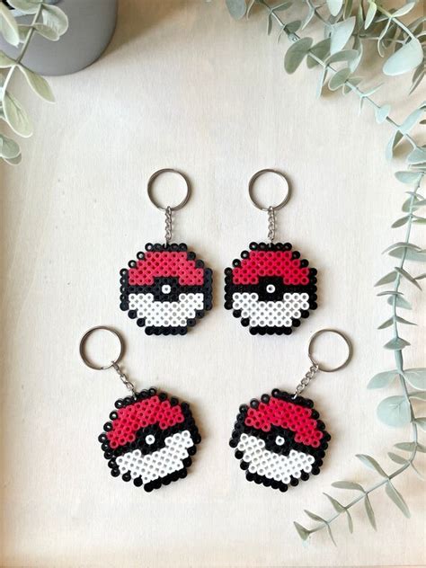 Pokémon Pokeball Perler Bead Keychain Etsy