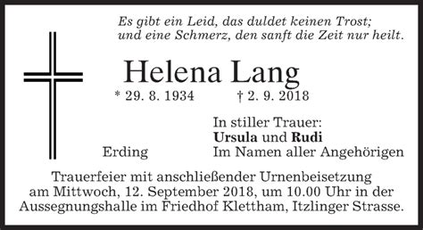 Traueranzeigen Von Helena Lang Trauer Merkur De