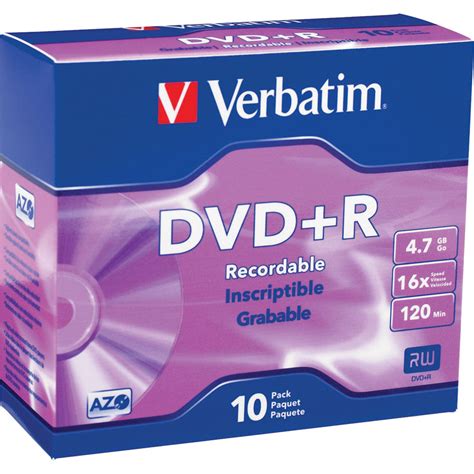 Verbatim DVD+R 4.7GB 16x Recordable Discs with Slim Case (10-Pack)