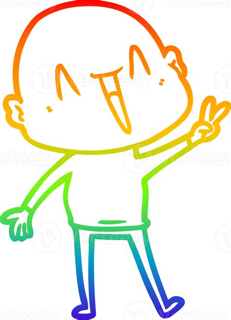 Rainbow Gradient Line Drawing Of A Happy Cartoon Bald Man 40703120 Png