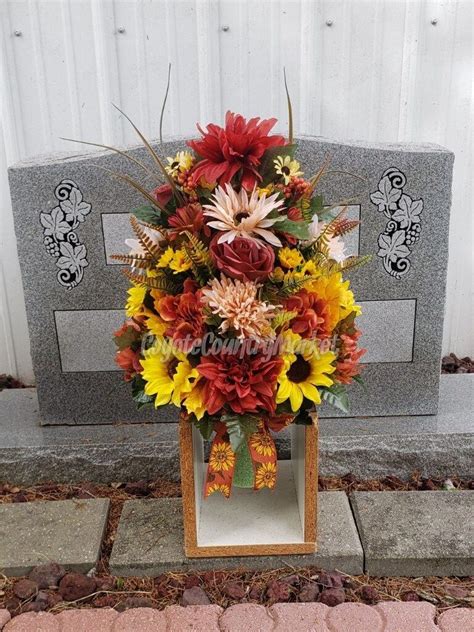 Rust Tan Yellow Fall Permanent Cemetery Vase Cone Vase Grave Flowers