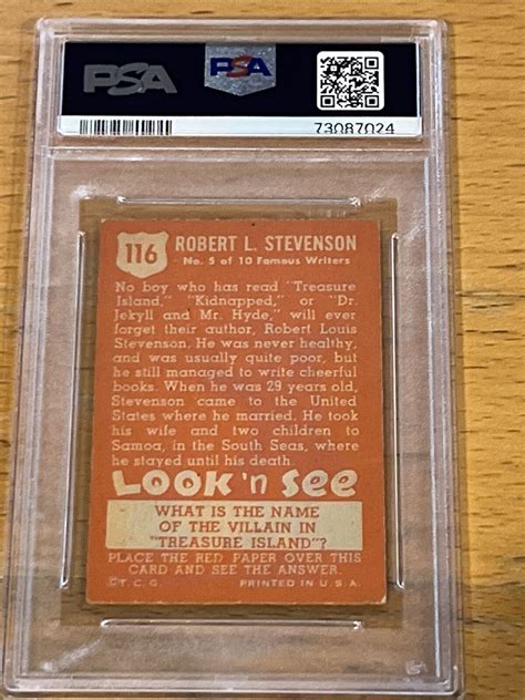 1952 Topps Look N See 116 Robert Louis Stevenson Psa 4 Newly Graded