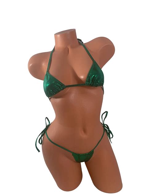 Micro Side Tie String Bikini Holographic Kelly Green Plus Size Etsy