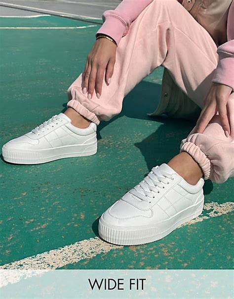 Zapatillas De Deporte Blancas Con Cordones Y Plataforma Plana Duet De Asos Design Wide Fit Asos