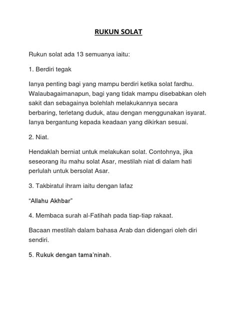 Rukun Solat 13 Langkah Penting Dalam Beribadah Solat Pdf