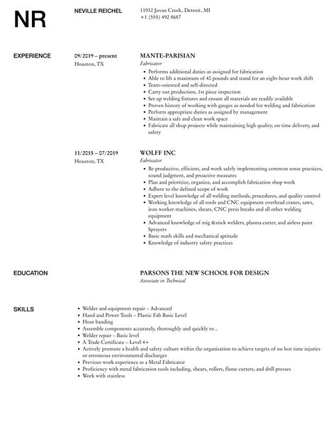 Fabricator Resume Samples | Velvet Jobs