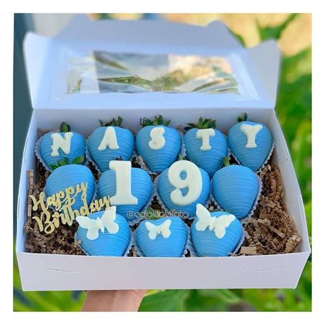 Edible By Katia 🦋 On Instagram “light Blue Bday Box 🦋 Gold Bday Top Chocolate Covered