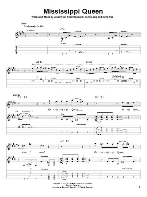 Mississippi Queen Sheet Music Mountain Guitar Tab Play Along