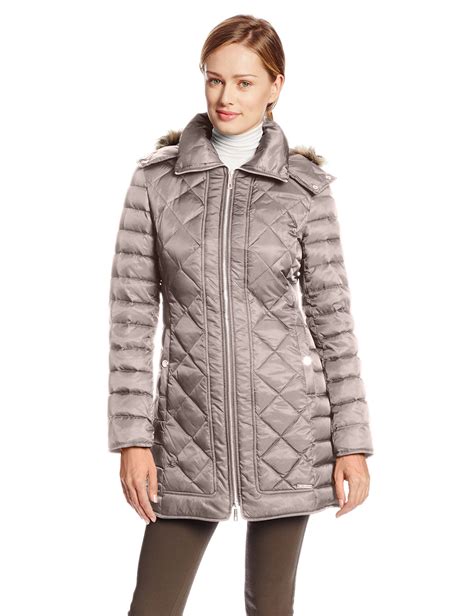 Kenneth Cole New York Women S Diamond Quilted Down Coat Fawn X Small