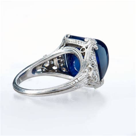 Carat Sugarloaf Cabochon No Heat Sapphire Art Deco Platinum Ring