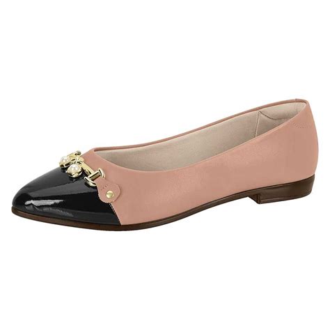 Sapatilha Feminina Bico Fino Nude Preto Beira Rio Karina Calçados