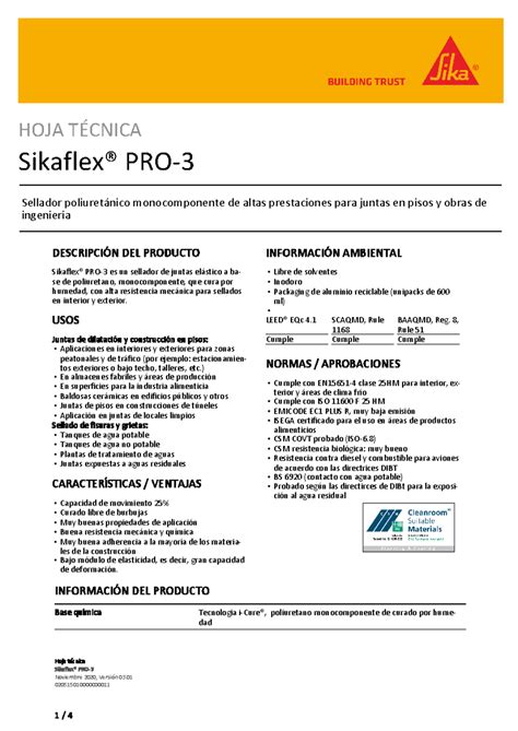 Sikaflex pro 3 ficha tecnica Hoja técnica Sikaflex PRO Noviembre