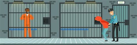 Premium Vector | Prison cell with prisoners policeman at work police department interior vector ...