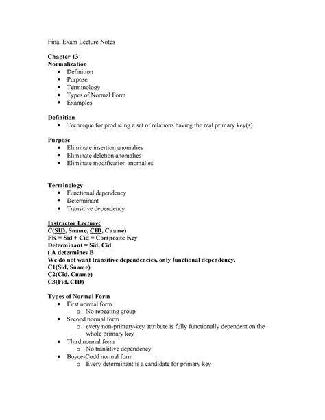 Chapter Normalization For Database Management Final Exam Lecture