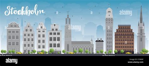 Stockholm Skyline With Grey Buildings And Blue Sky Vector Illustration