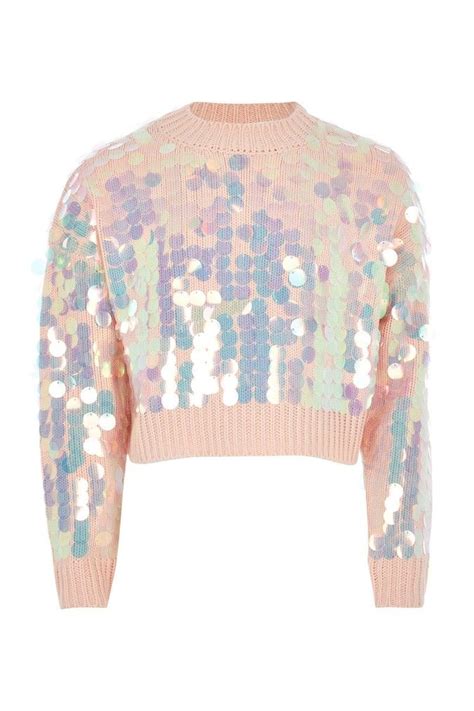 River Island Pink All Over Sequin Crop Jumper In 2020 Cropped Jumper