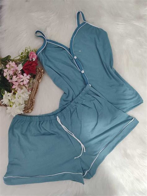 PIJAMA AMERICANO SUED VERDE ACINZENTADO REF 295 Império Lingerie