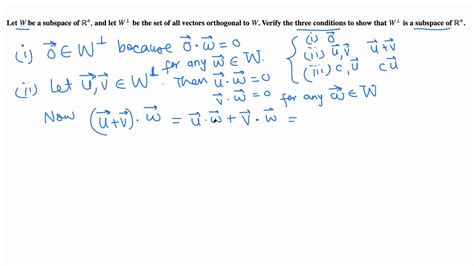 Linear Algebra Showing W Perp Is A Vector Subspace Of R N Youtube