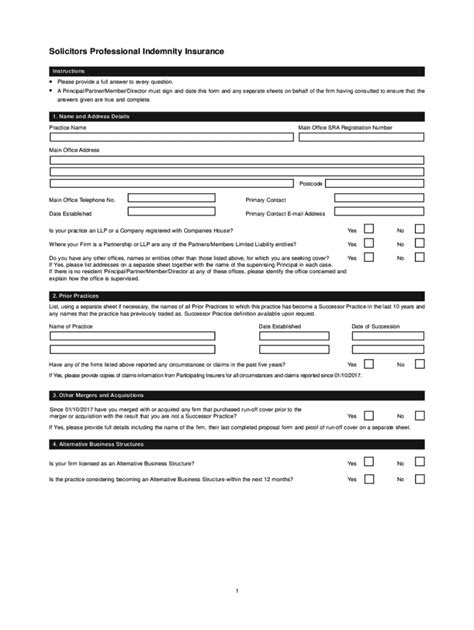 Fillable Online Solicitors Professional Indemnity Insurance Proposal