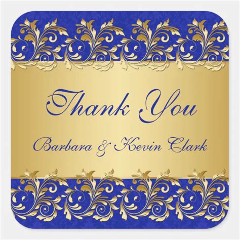 Golden Swirls Damask Wedding Thank You Sticker Zazzle