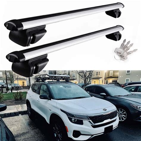 Car Top Roof Rack Cross Bars Luggage Carrier Silver Set For Kia Seltos