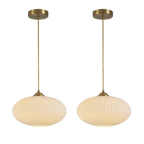 Kco Lighting White Ribbed Glass Pendant Light Modern Antique Brass