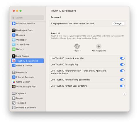 Ventura Settings Light Touch Id Password Pixels