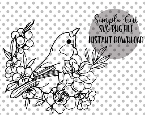 Bird Floral SVG, Bird Outline SVG, Bird Svg, Floral Bird Outline ...