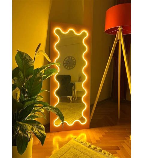 Lighted Wavy Floor Mirror Funky Standing Mirror Led Full Length