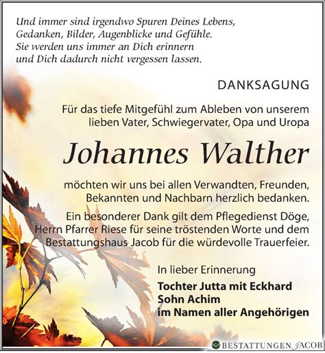 Traueranzeigen Von Johannes Walther Trauer Anzeigen De