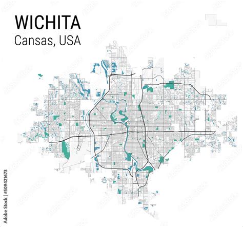 Wichita Kansas vector map. Detailed map of Wichita city administrative ...