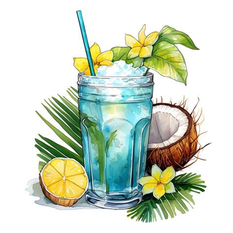 Premium Photo Watercolor Of A Tropical Malibu Drink Exuding The