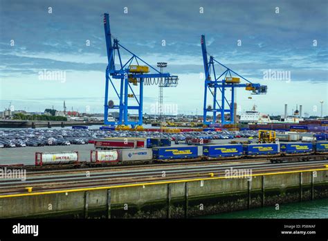 Cranes, cars and containers, Zeebrugge ferry terminal, Zeebrugge to ...