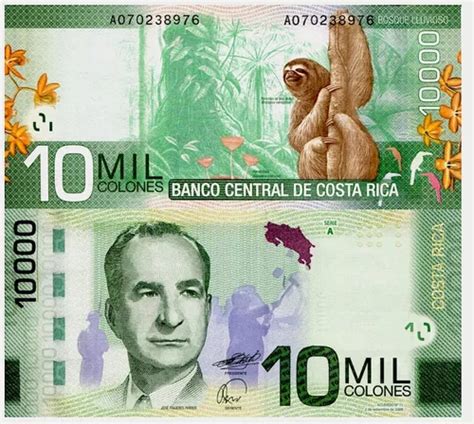 Billete De Costa Rica De Colones Mono Perezoso Env O Gratis