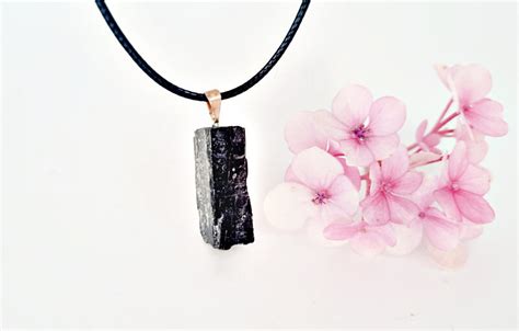 Raw Black Tourmaline Necklace Long Hello Indigo Halo