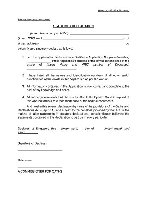 Sample Statutory Declaration Insert Application No Here Sample