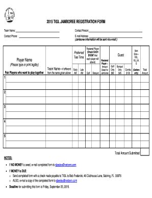 Fillable Online Tigl Jamboree Registration Form Fax Email Print