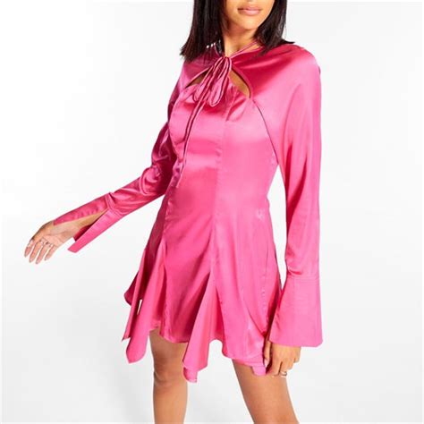 Missguided Cut Out Satin Godet Mini Dress Pink