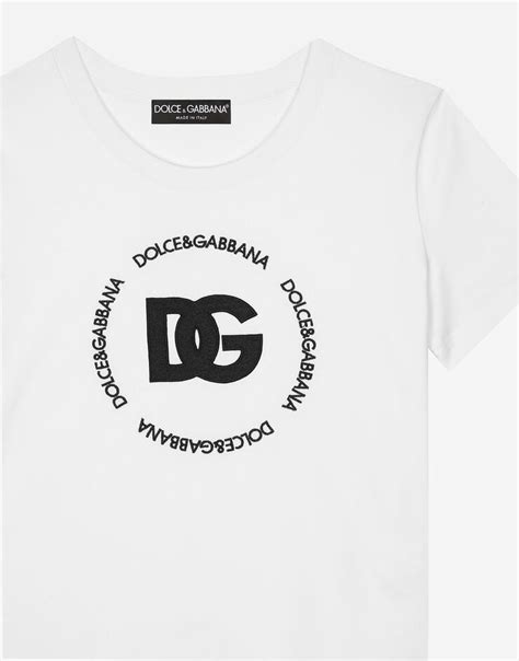 Jersey T Shirt With Dg Logo In White For Women Dolceandgabbana® Us