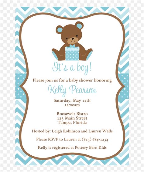 Chevron Teddy Bear Blue Baby Shower Invitation Teddy Bear Baby Shower