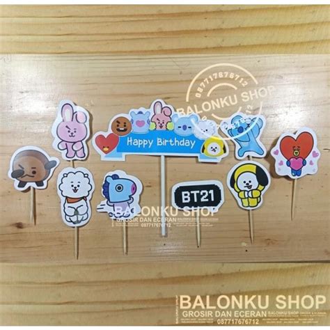 Jual Cake Topper Happy Birthday Cake Topper BT21 Hiasan Kue BTS