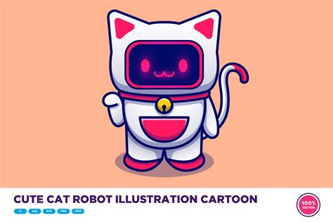 Cute Cat Robot Illustration Cartoon Graphic by catalyststuff · Creative ...