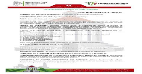 ExpediciÓn De Licencia De ConstrucciÓn  · Forma De Solicitud Mediante Formato Oficial Al