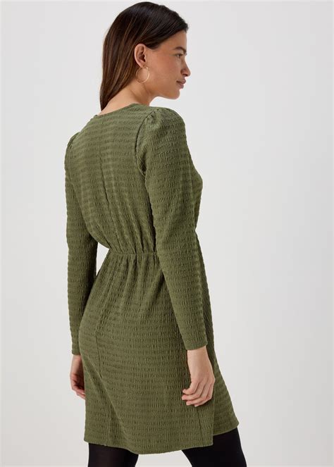 Khaki Textured Jersey Wrap Mini Dress Matalan