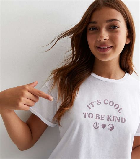 Girls White Cotton Its Cool To Be Kind Logo Crop T Shirt New Look