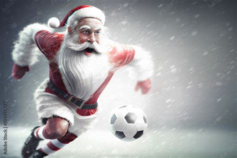 Santa Claus Is A Football Player Playing Football Running Across A