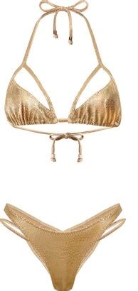 Elin Ritter Ibiza Women S Gold Metallic Shine High Leg Cut Out Bikini