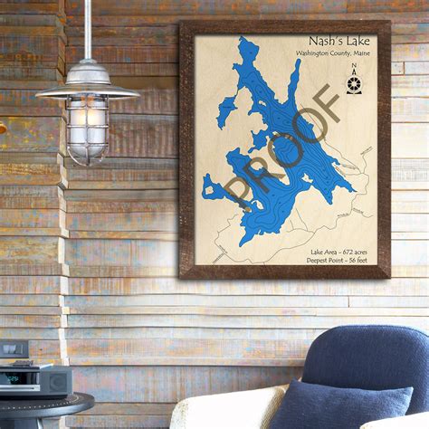 Nash S Lake Maine 3D Wood Map Laser Etched Nautical Decor